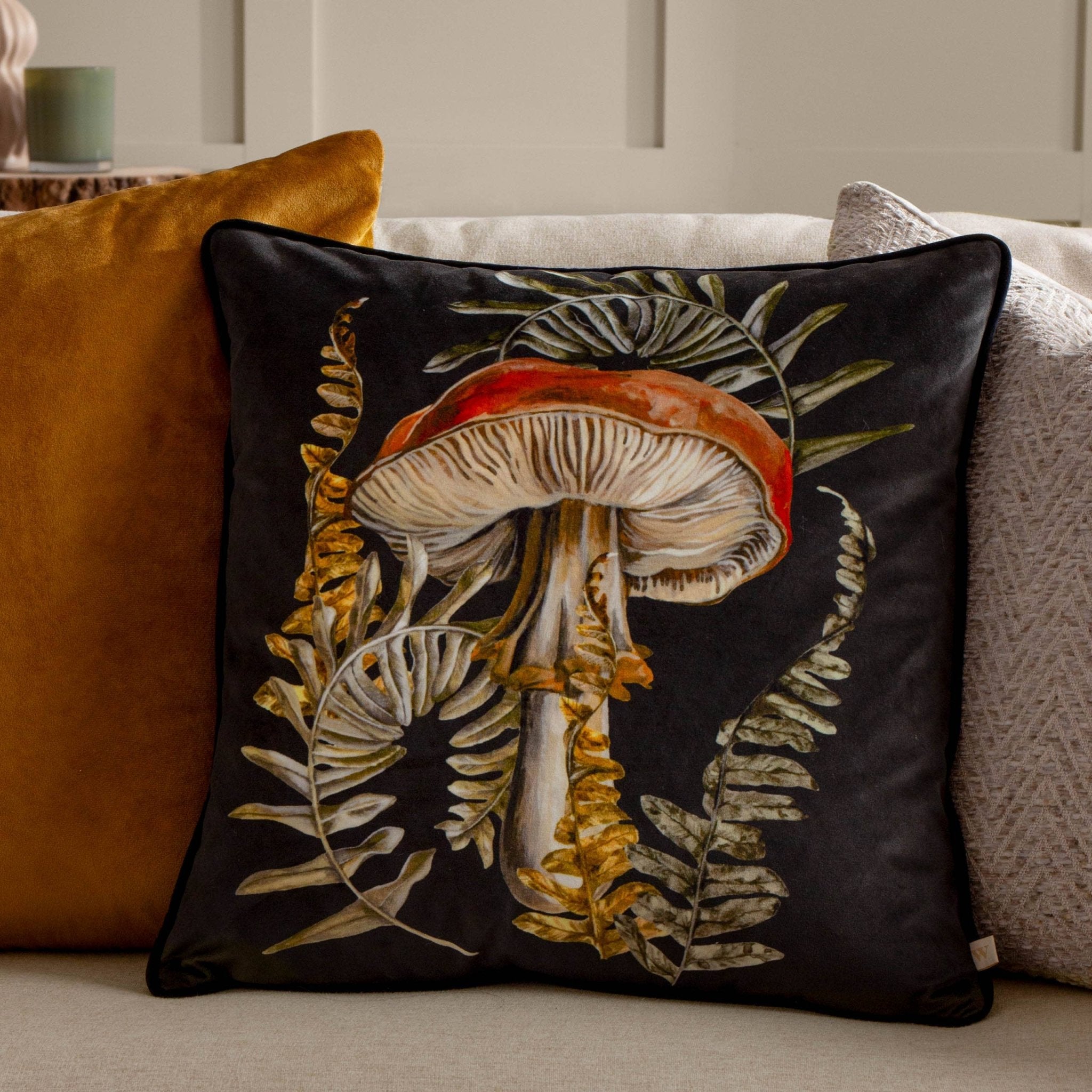 Kielder Forest Hatfield Printed Cushion Black: Black / Polyester Filled / 43 x 43cm - Wilde Ivy