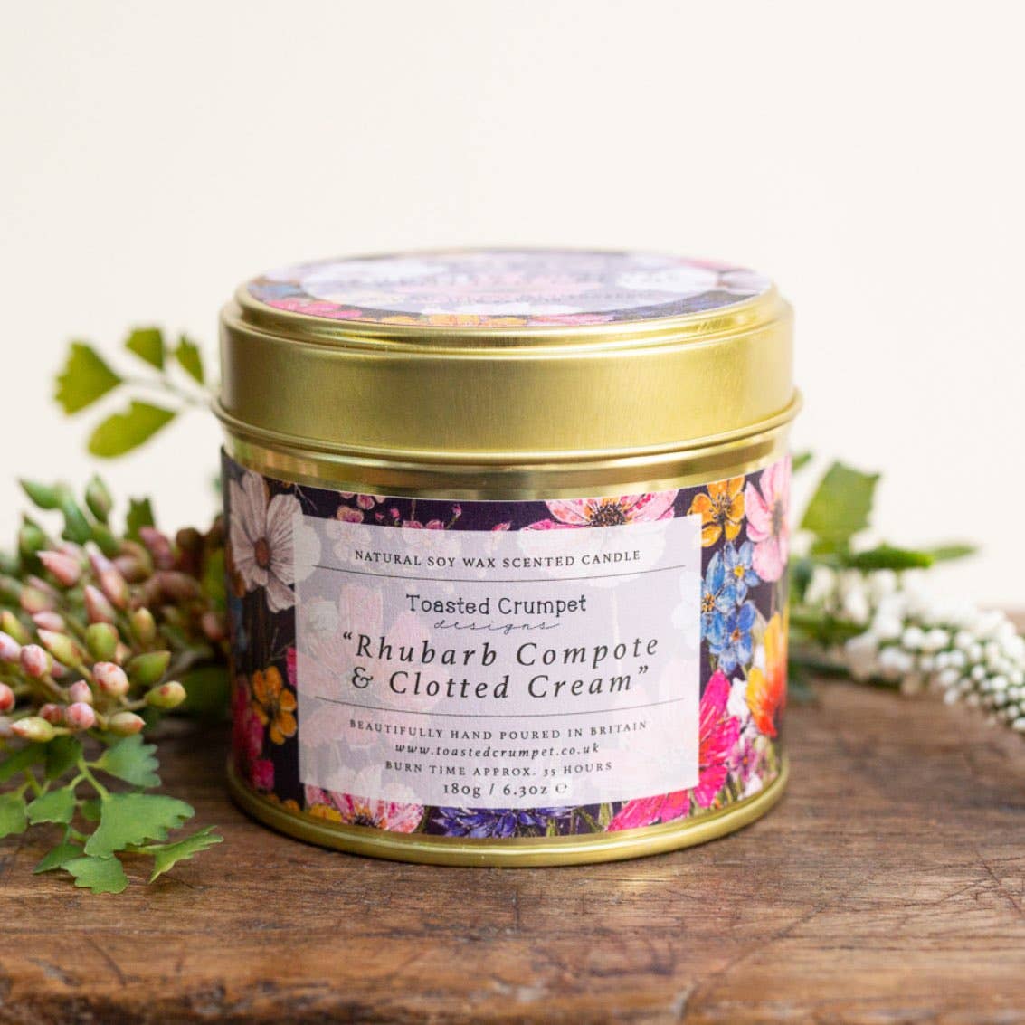 Rhubarb Compote & Clotted Cream Candle in a Matt Gold Tin - Wilde Ivy