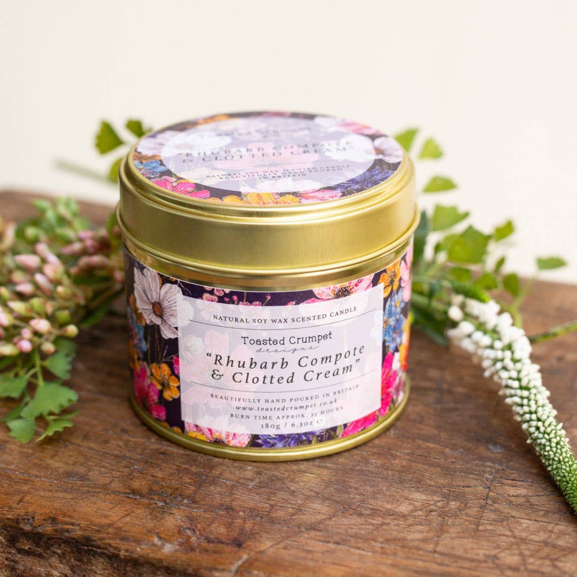 Rhubarb Compote & Clotted Cream Candle in a Matt Gold Tin - Wilde Ivy