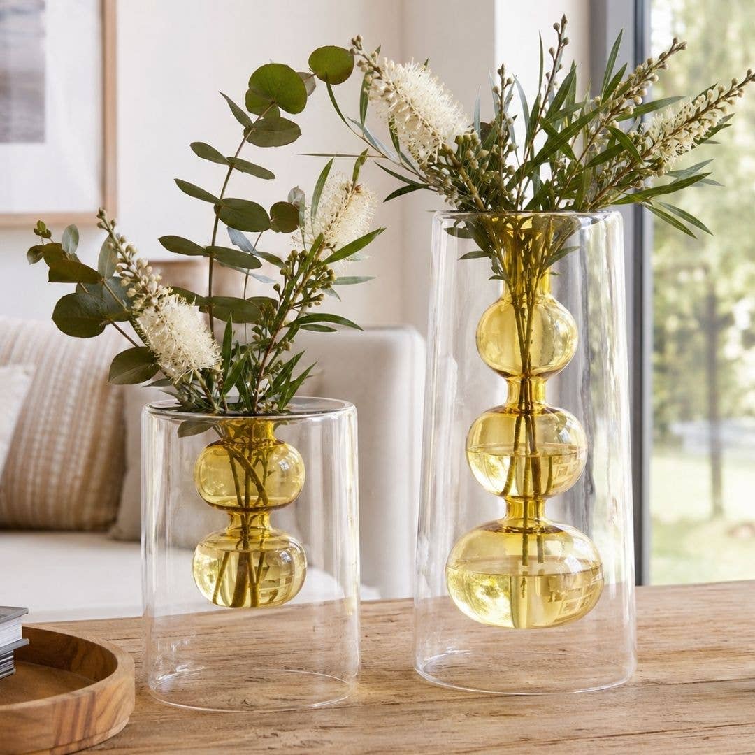 Stephanie Bud Vases - Amber: Short - 10 cm Tall x 8 cm Dia