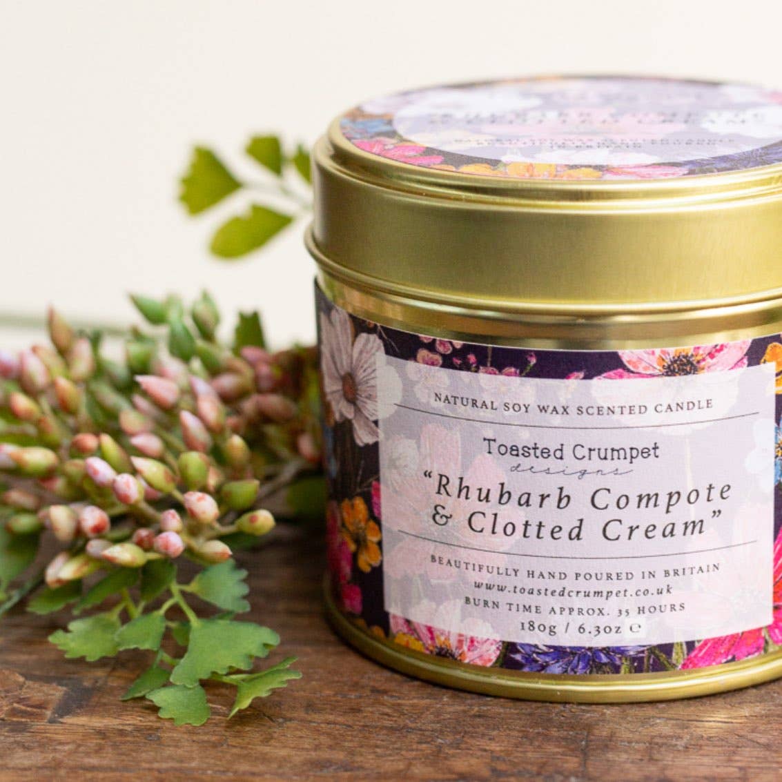 Rhubarb Compote & Clotted Cream Candle in a Matt Gold Tin - Wilde Ivy