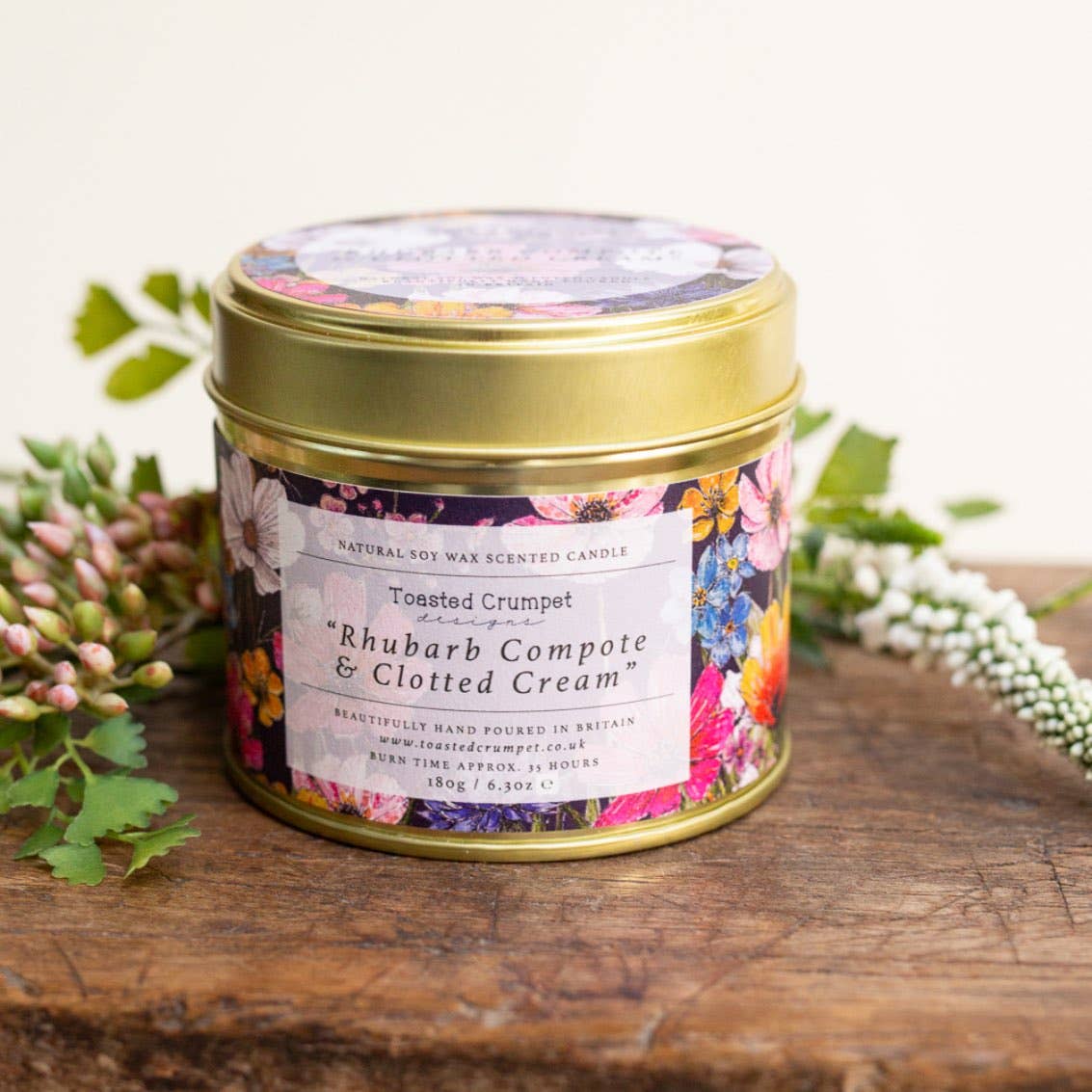 Rhubarb Compote & Clotted Cream Candle in a Matt Gold Tin - Wilde Ivy